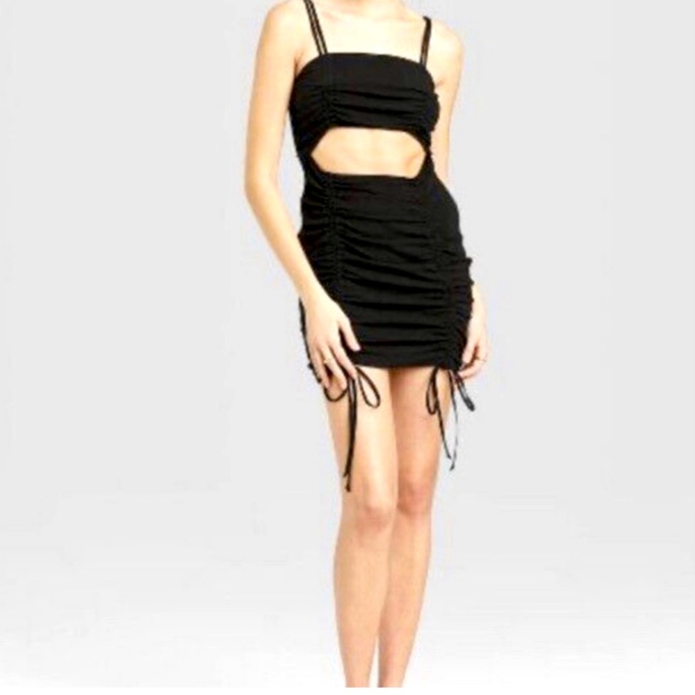 Women JR SLEEVELESS Black Ruched BodYCON Cutout MINI Dress SEXY! SIZE: Small EUC